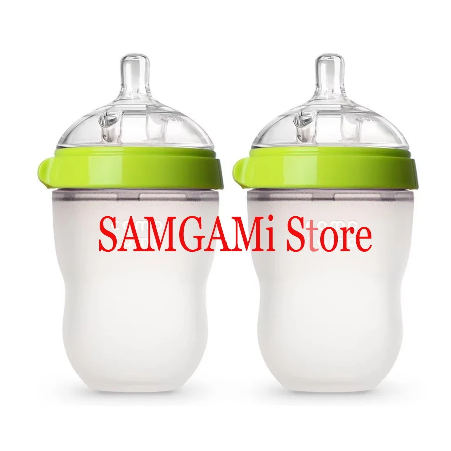 Mamadeiras para bebês, 2 pacotes, sem BPA, mamadeira infantil de silicone, verde/rosa, 5 onças e 8 onças