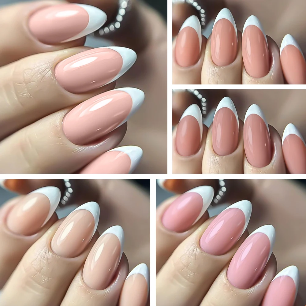 360개/박스 핑크 누드 아몬드 프렌치 가짜 손톱 12 사이즈 아크릴 소프트 젤 팁 프렌치 네일 풀 커버 착용 가능한 인조 손톱