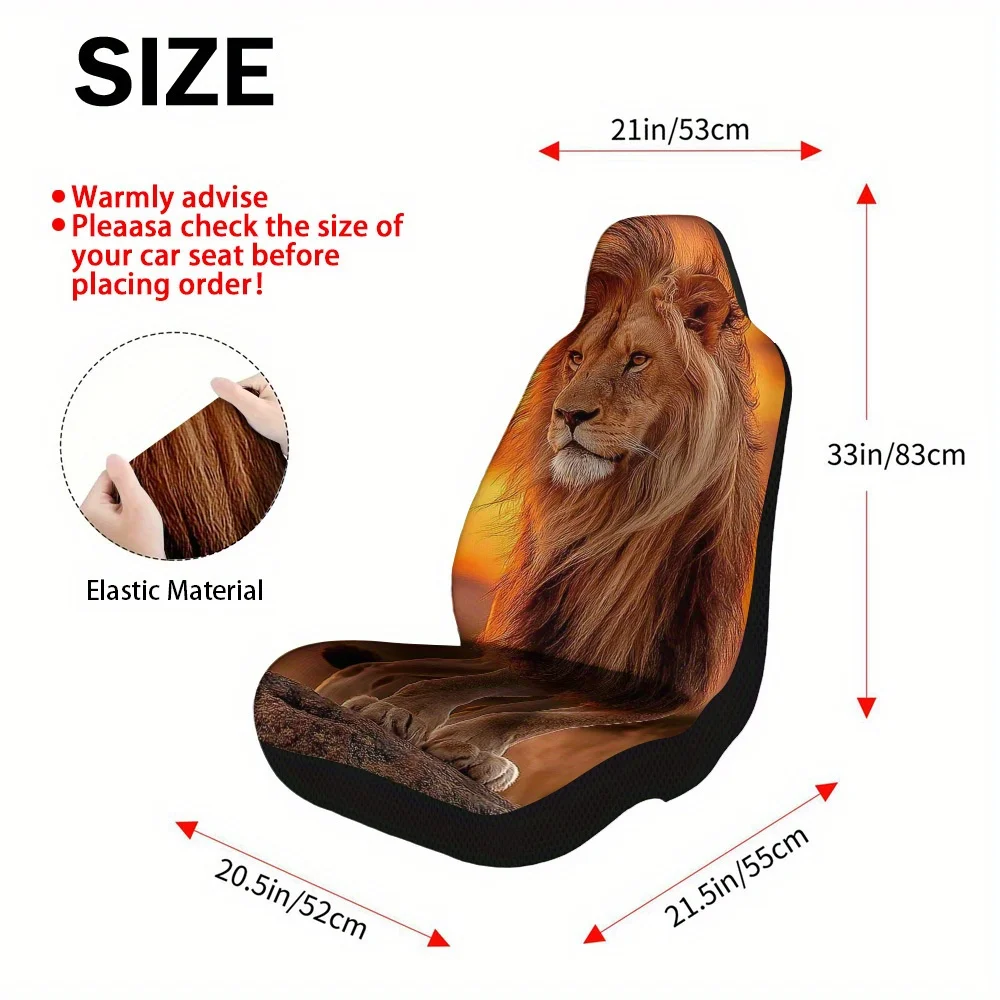 2pcs Sunset Majestic Lion Car Seat Covers For Front Seats, Fit For Cars, Trucks, SUVs, Sedans, Offering Maximum Protection And