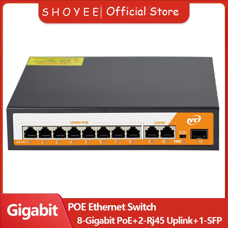 nuovo-switch-ethernet-gigabit-poe-rj45-spf-a-11-porte-con-plug-and-play-non-gestito-8023af-at-uplink-per-telecamera-ip-nvr