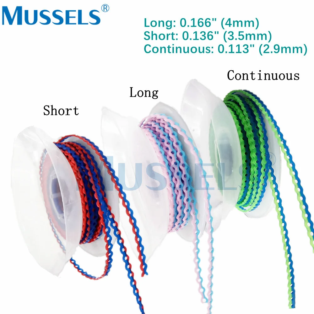 Ligaduras elásticas de ortodoncia Dental, 21 colores, cadena eléctrica para tirantes, bandas de goma, soportes de odontología, continuo, largo y