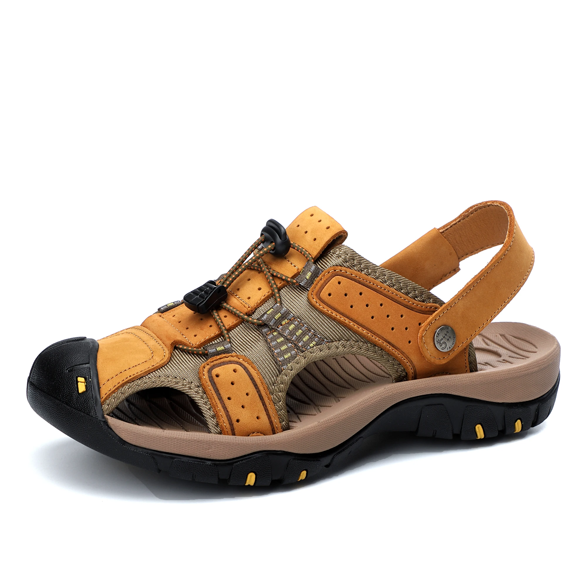 

Summer Sandals Leather Outdoor Men Beach Shoes Luxury Breathable Casual Sandal Man Wading Shoes Non-slip Wide lining Slippers