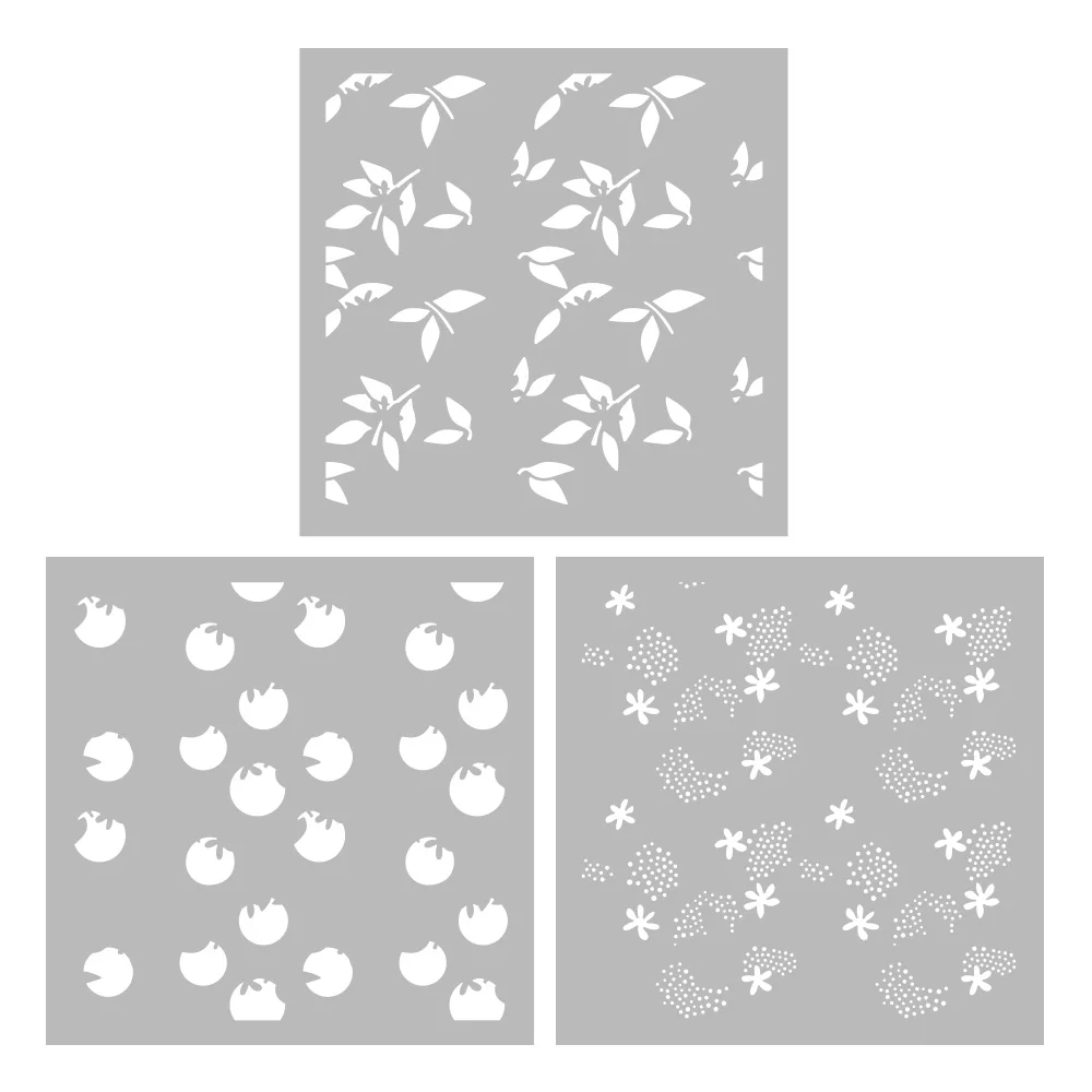 MangoCraft 3PCs Spring Sweet Blueberry Plastic Stencil For Decor DIY Scrapbooking Supplies Background Stencils For Cards Albums