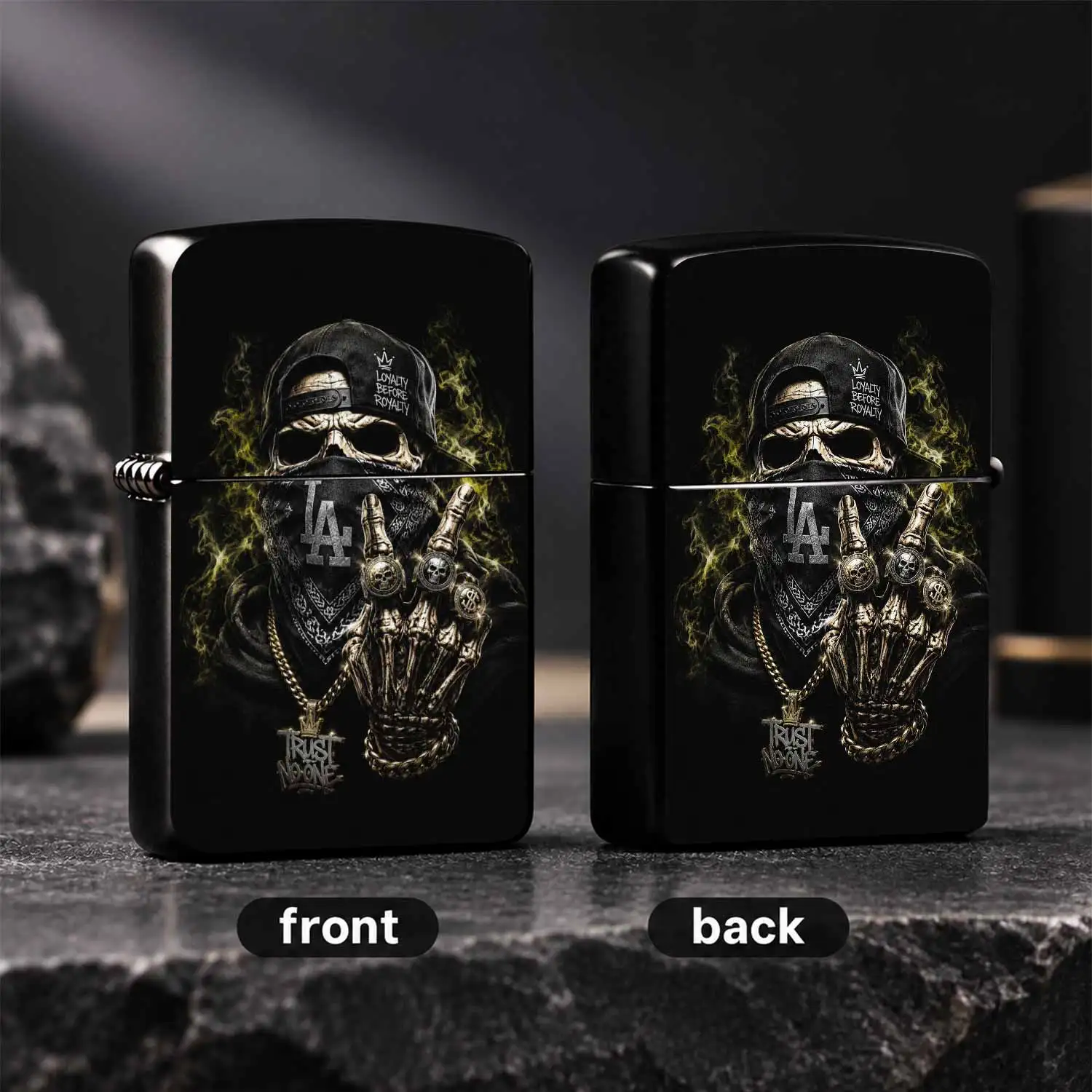 Stylish Streetwear Skeleton Themed Portable Lighter, Cool Edgy Accessory Ornament, Loyalty Over Royalty Trust No One Themed Decor, Full-Scenario Adaptable Pocket Friendly Cool Item, Ideal For Gifting Daily Use Desktop Display For Trend Enth