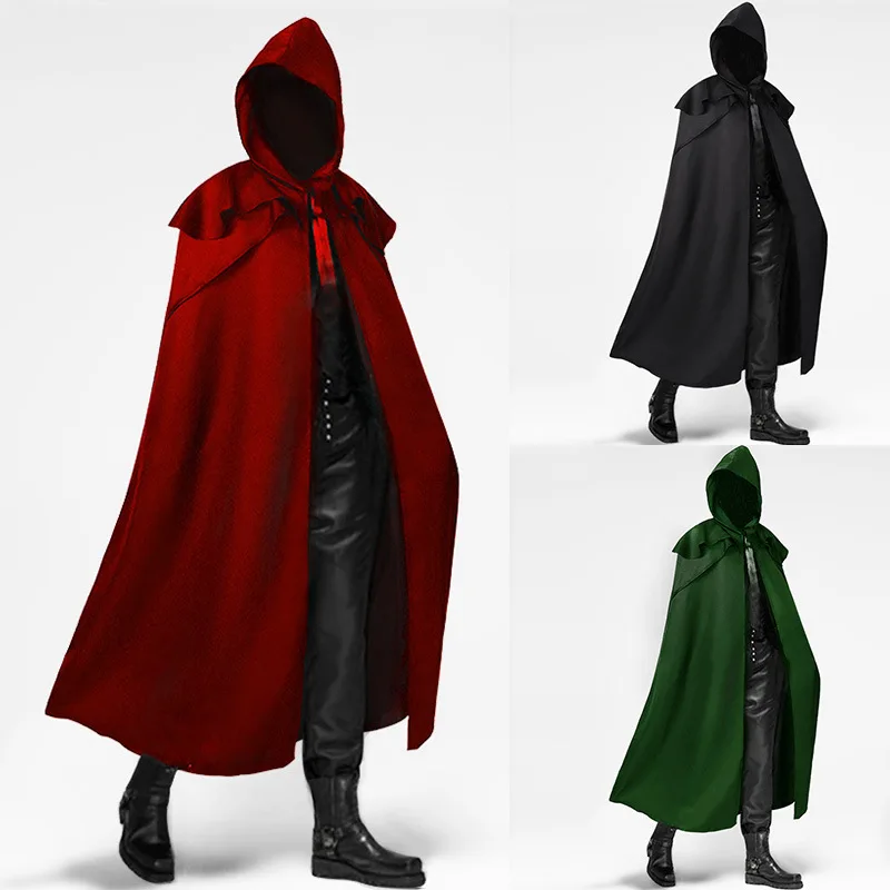 

Medieval Hooded Witch Wizard Cloak Renaissance vampire Cape with Ruffled Shawl Collar for Women Men Halloween Cosplay