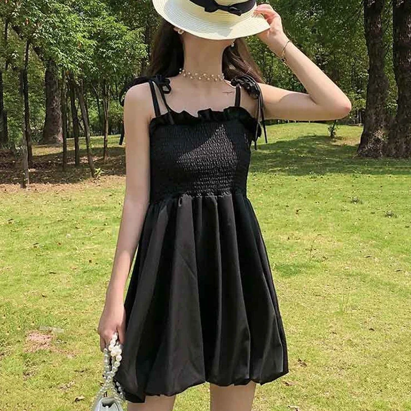 Rimocy Dolce Spaghetti Strap Abito bianco Donna 2025 Estate A Line Fluffy Mini Dress Donna Senza maniche Abiti da festa di compleanno