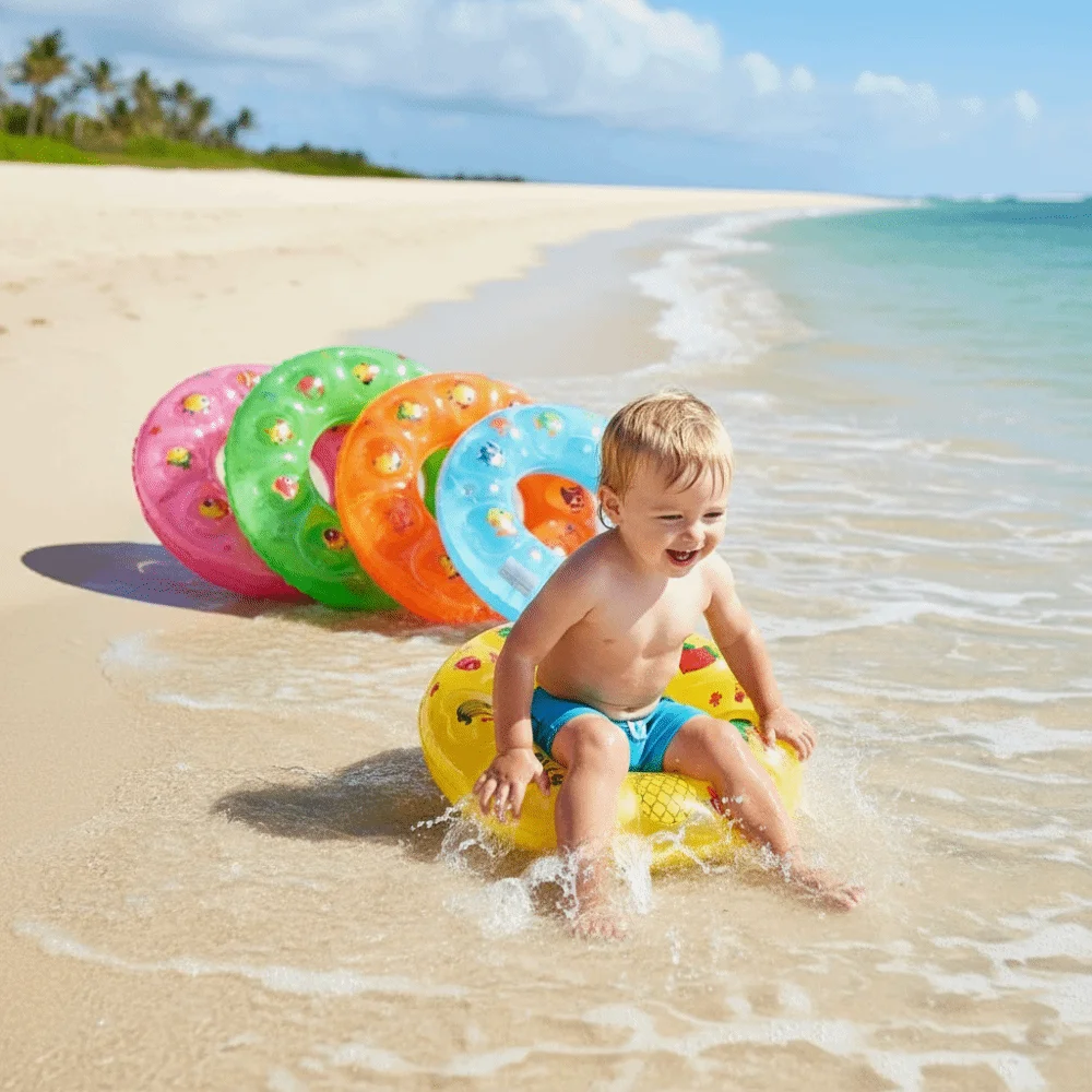 

Cute PVC Material Swimming Ring Double Layer Crystal Ring Life Preserver Cartoon Pattern Eco-Friendly Inflatable Ring Beach