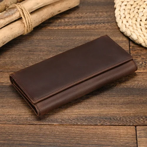 Imagen 2 del producto Cartera de cuero de estilo lujoso para hombre con cadena de hierro, monedero con Clip de cuero genuino para hombre, cartera larga a la moda para hombre, triangulación de envíos