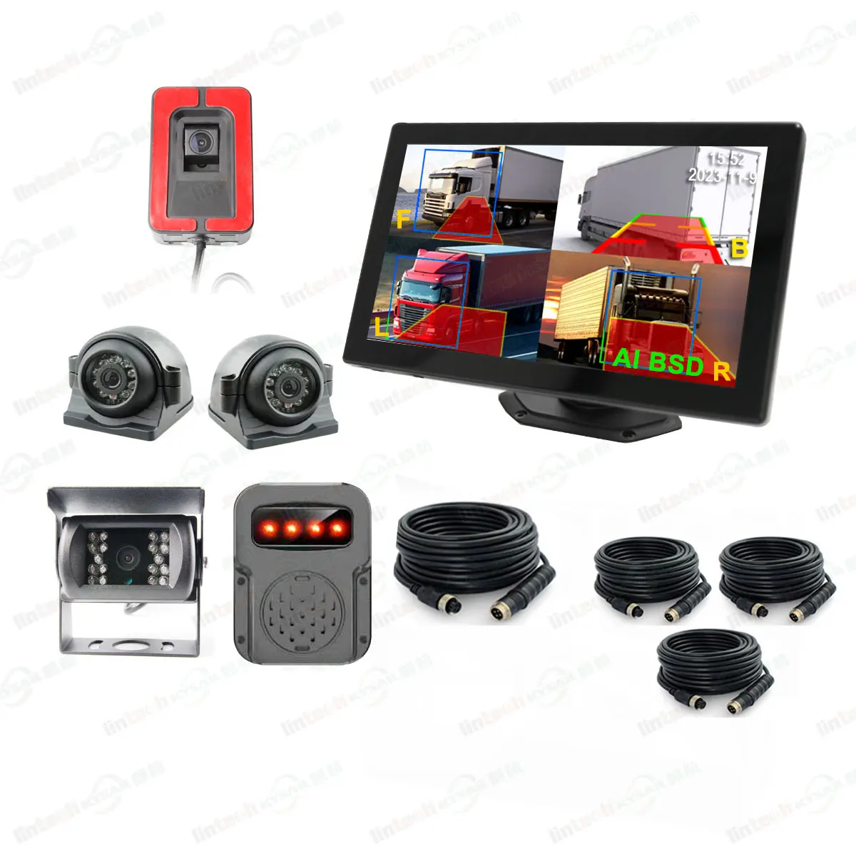 

10 Inch AI Touch Quad Screen 1080P DVR Recorder Vehicle Side Camera Blind Spot Detection System Truck
