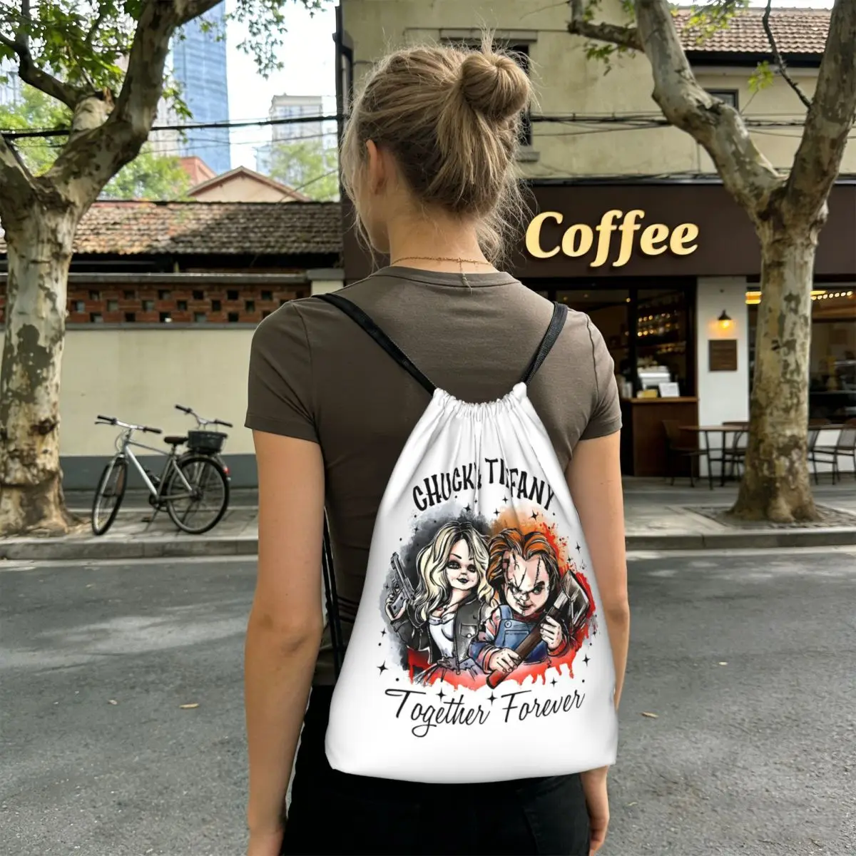 Bride Of Chucky Tiffany Horror Film Movie Backpacks Casual Drawstring Bundle Pocket Sports Bag Book Bags for Man Woman Students