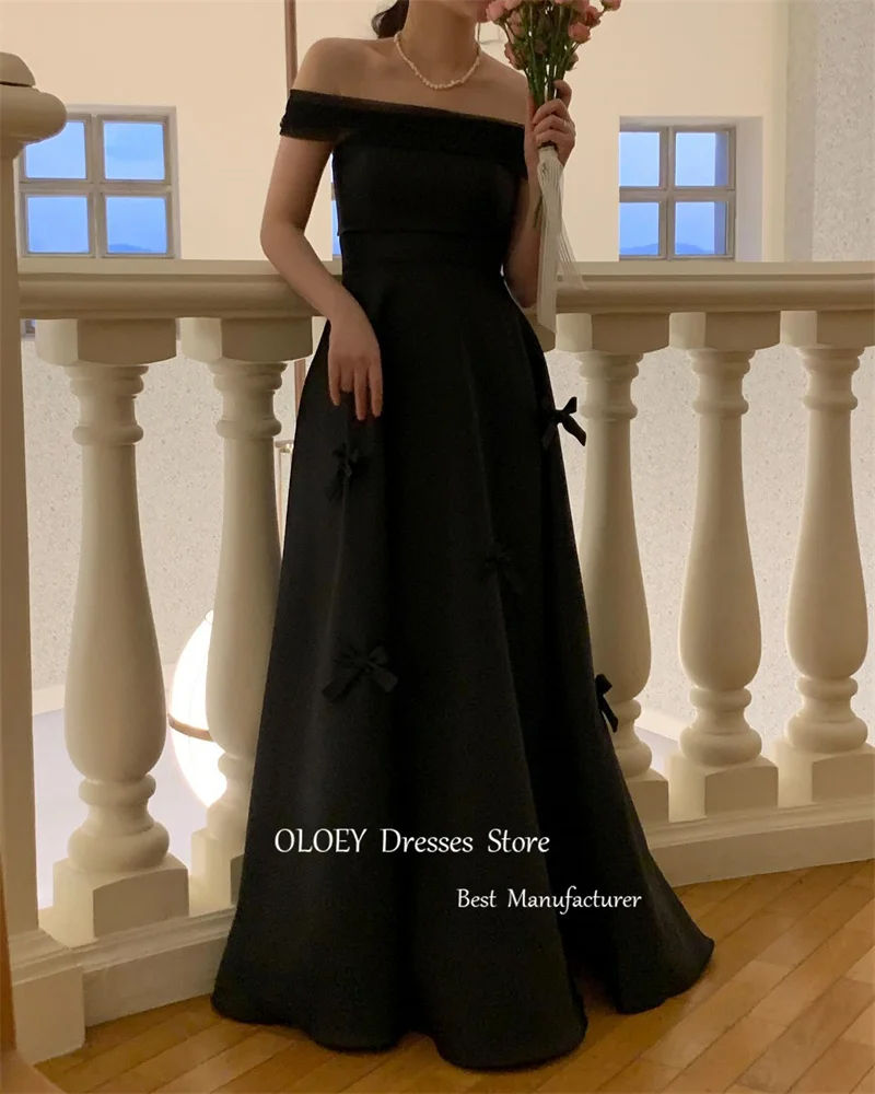 OLOEY-Robe trapèze noire sans bretelles, simple, ligne A, style coréen, nœud papillon, longueur de rinçage, pour les patients, quelle que soit la tenue de soirée formelle