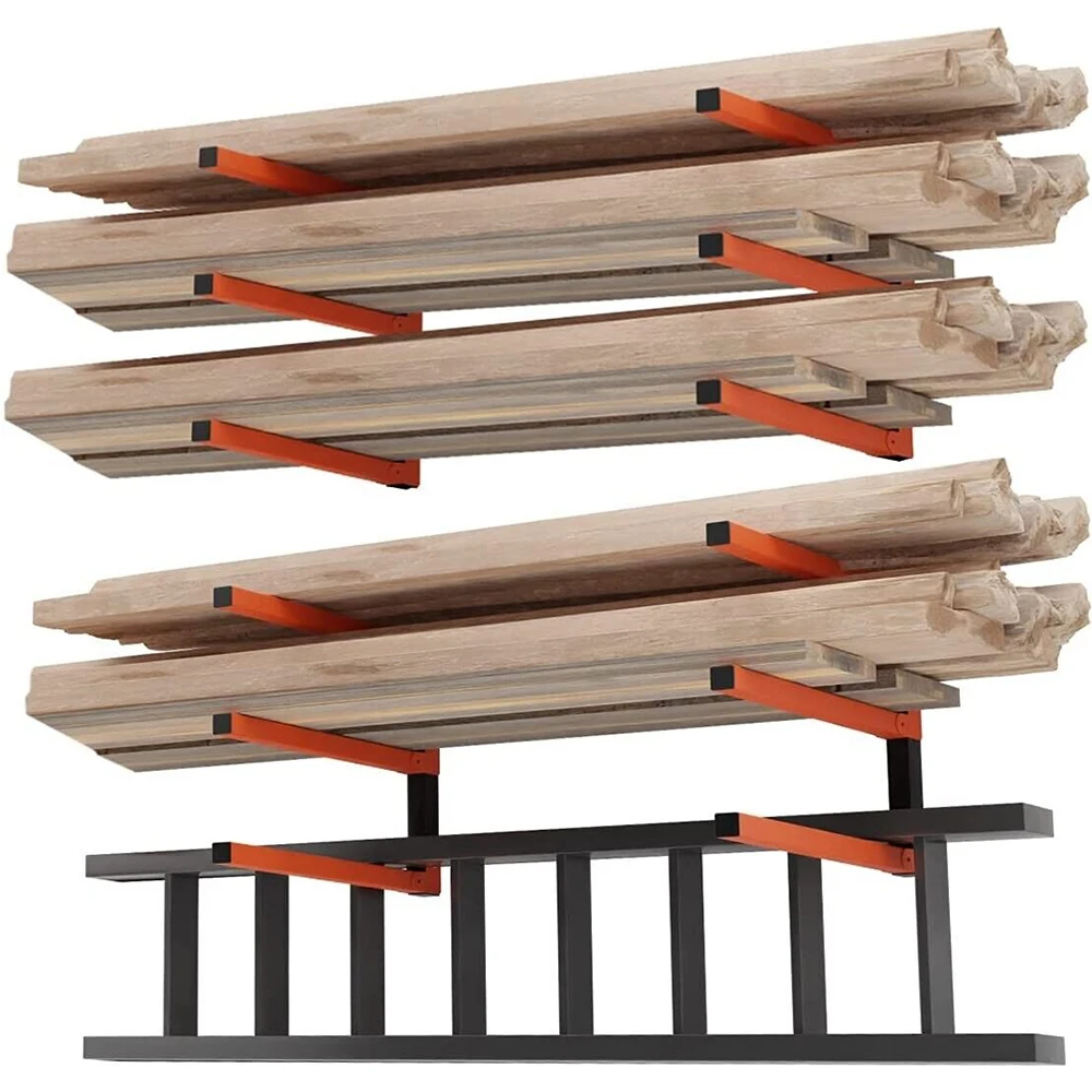 2PCS Firewood Rack Lumber Storage Rack Workshop Firewood Shelf Heavy Duty Metal Wood Organizer Garage Tool Storage Cabinet