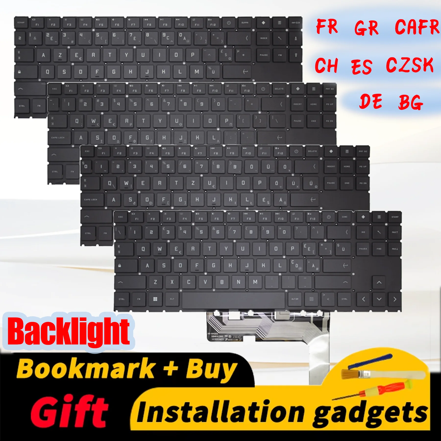 Suitable for HP 15-EK 15-EN 15t-ek 15z-en backlit keyboard BG CAFR CH CZSK DE ES FR GR layout