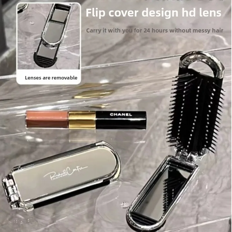 Silberne Schleifenförmige Faltbare Haarbürste mit Eingebautem Spiegel, 180 ° Tragbarer Mini-Taschenmassagekamm für Frauen, zum Mitnehmen beim Outdoor-Make-up – Detail 11