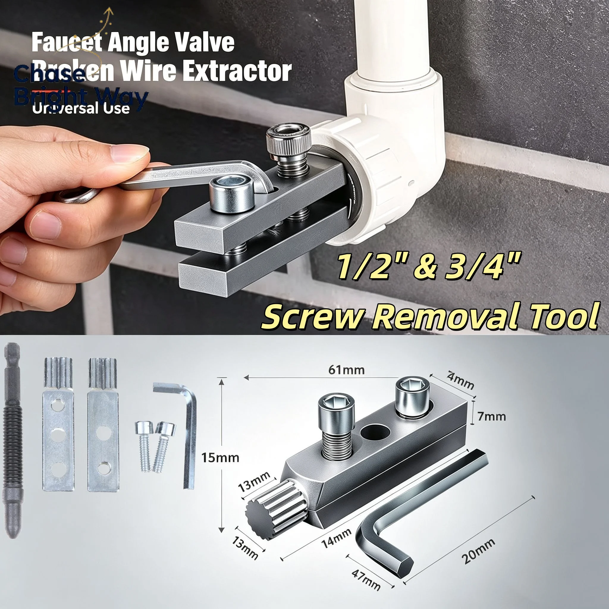 Faucet Valve Broken Thread Extractor Time Saving Screw Removal Tool 1/2'' 3/4'' Ideal for Household Renovation Handyman Use