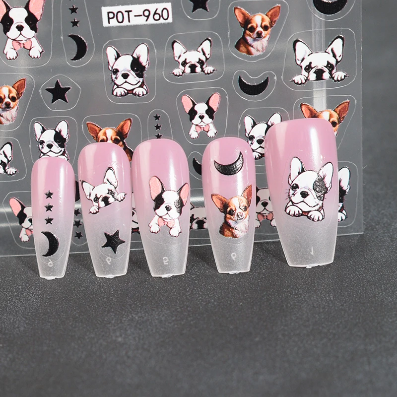 1PCS Bulldog, Corgi Nail Sticker, Multiple Dog Breed Nail Art Decoration Decals, Cat Women's Nail Art Dress Up Accessories