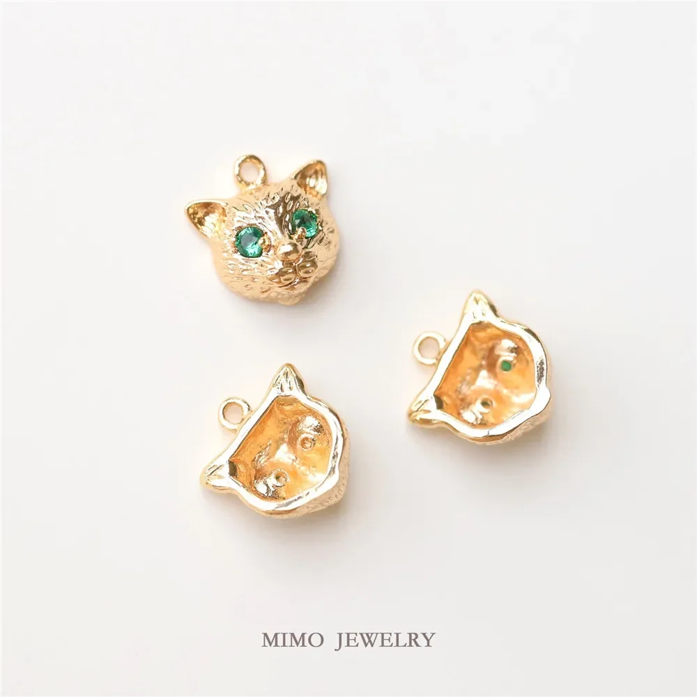 Copper plated gold micro-inlaid zircon high-grade three-dimensional cat head pendant DIY accessories