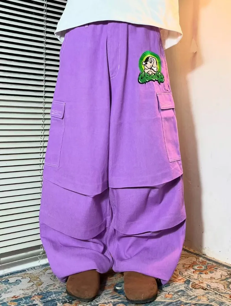 

2025 new fashion women men pants American trend hip hop punk letter graphic purple casual pants high street loose sweatpants