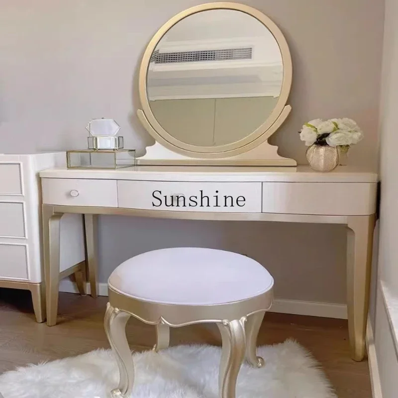 American light luxury solid wood dresser chest champagne bedroom white princess makeup desk