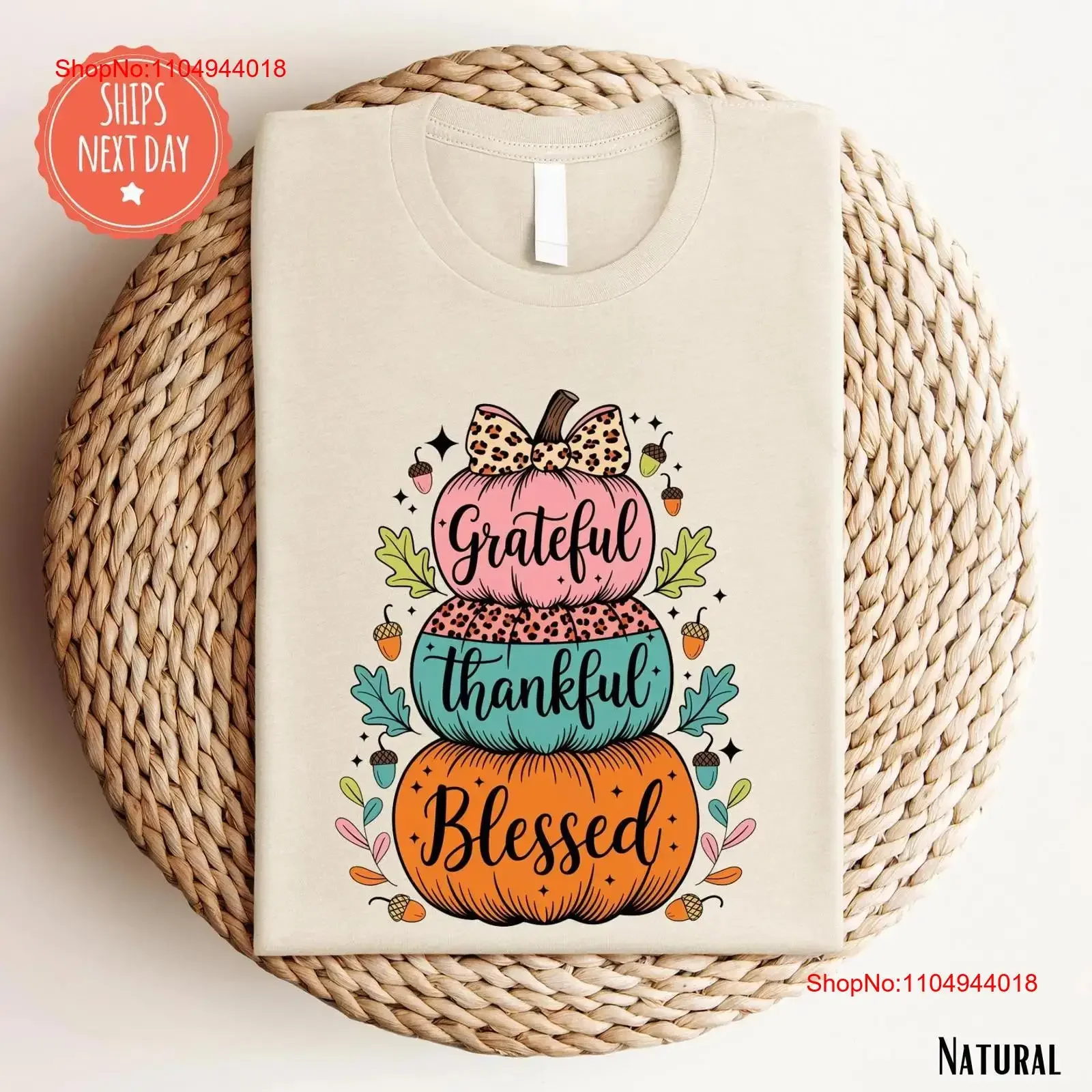 

Thankful Grateful Blessed Pumpkin T Shirt Thanksgiving Season Leopard Fall vintage Washed Slightly designer clothes Stretched