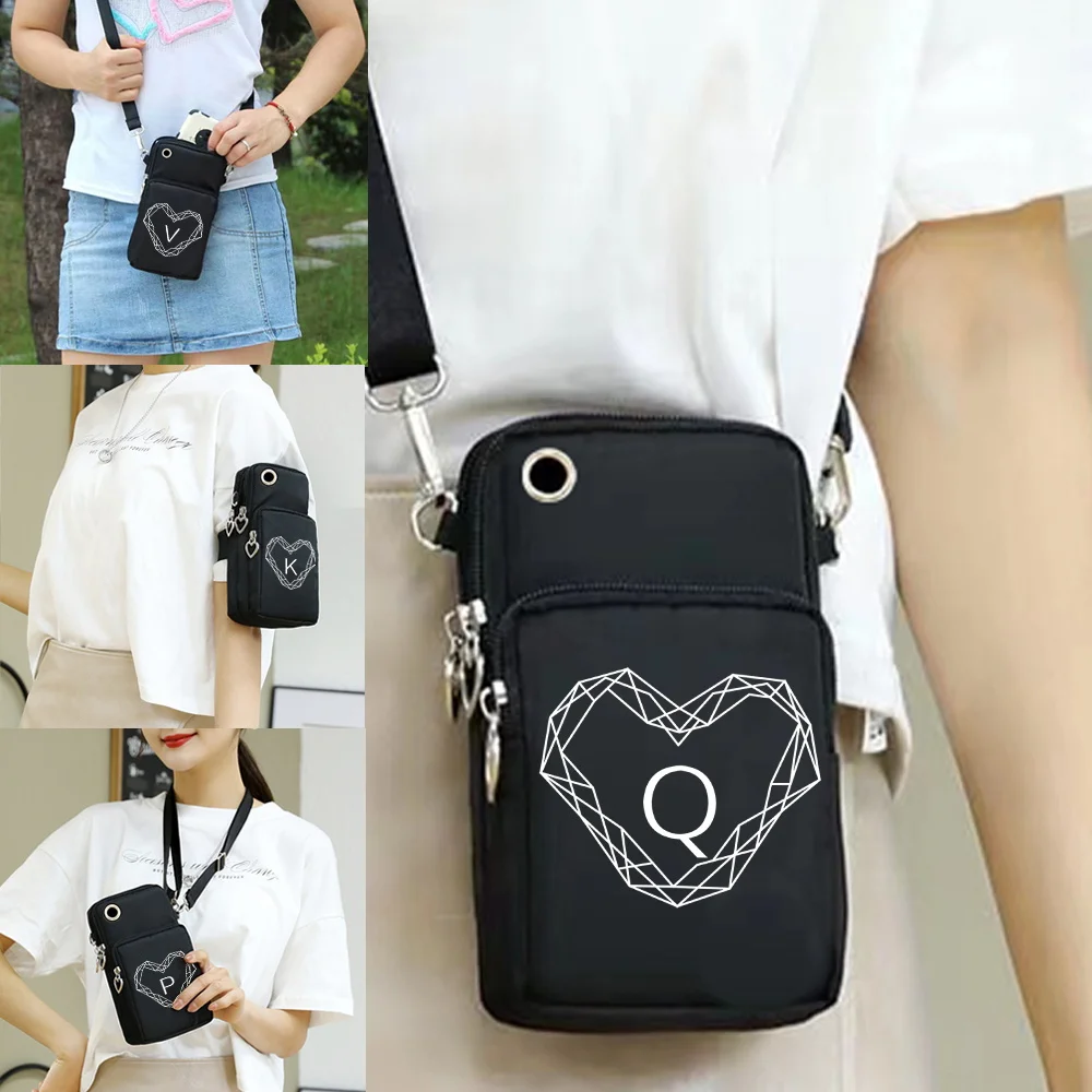 Universal Mobile Phone Bags Purse Pouch Shoulder Sport Arm Cover for IPhone/Huawei P30 P50 P40 Mate 20 Diamond Letter Pattern