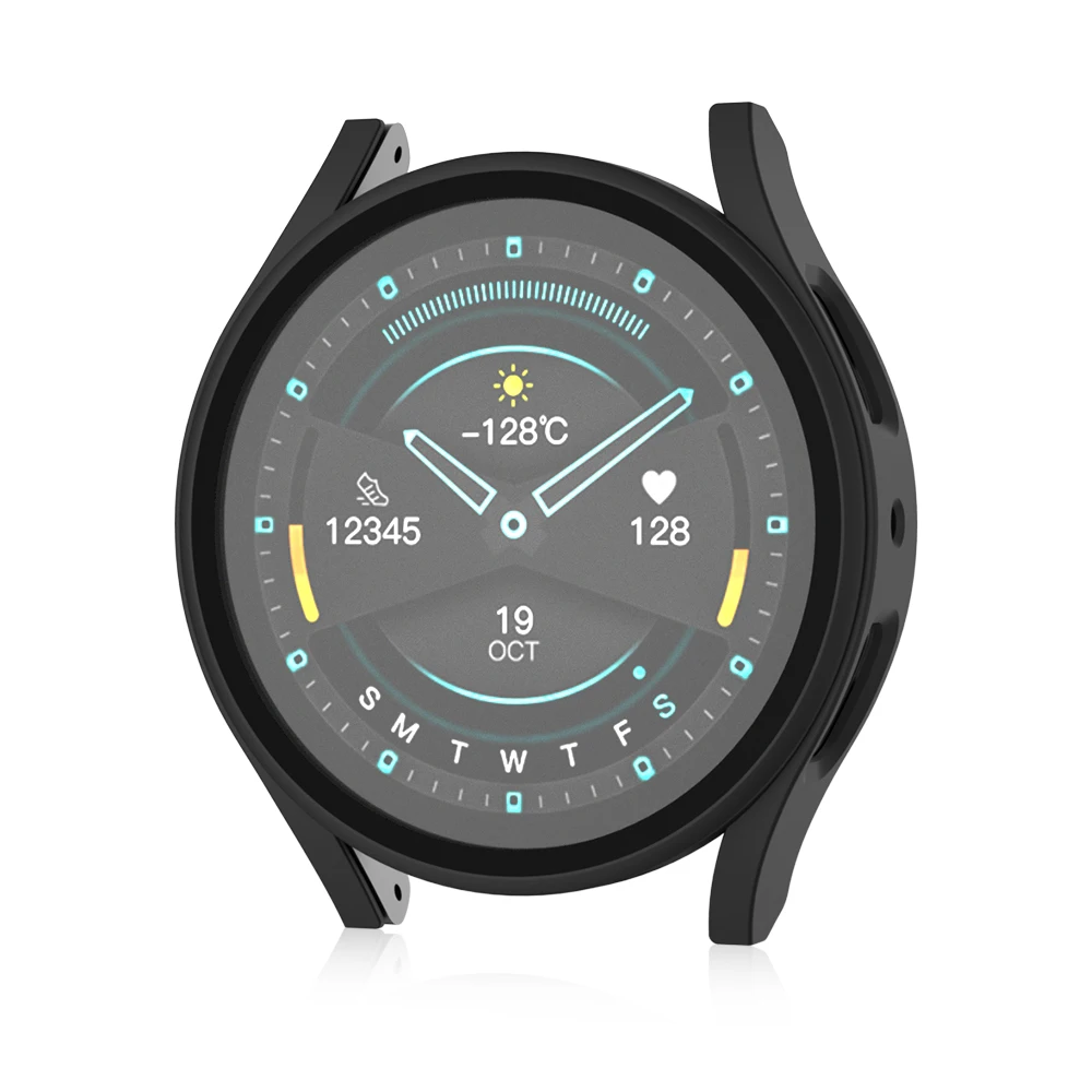 Para Samsung Galaxy Watch7 44mm Capa fosca com filme de tela de vidro temperado Capa dura para relógio de PC - Preto