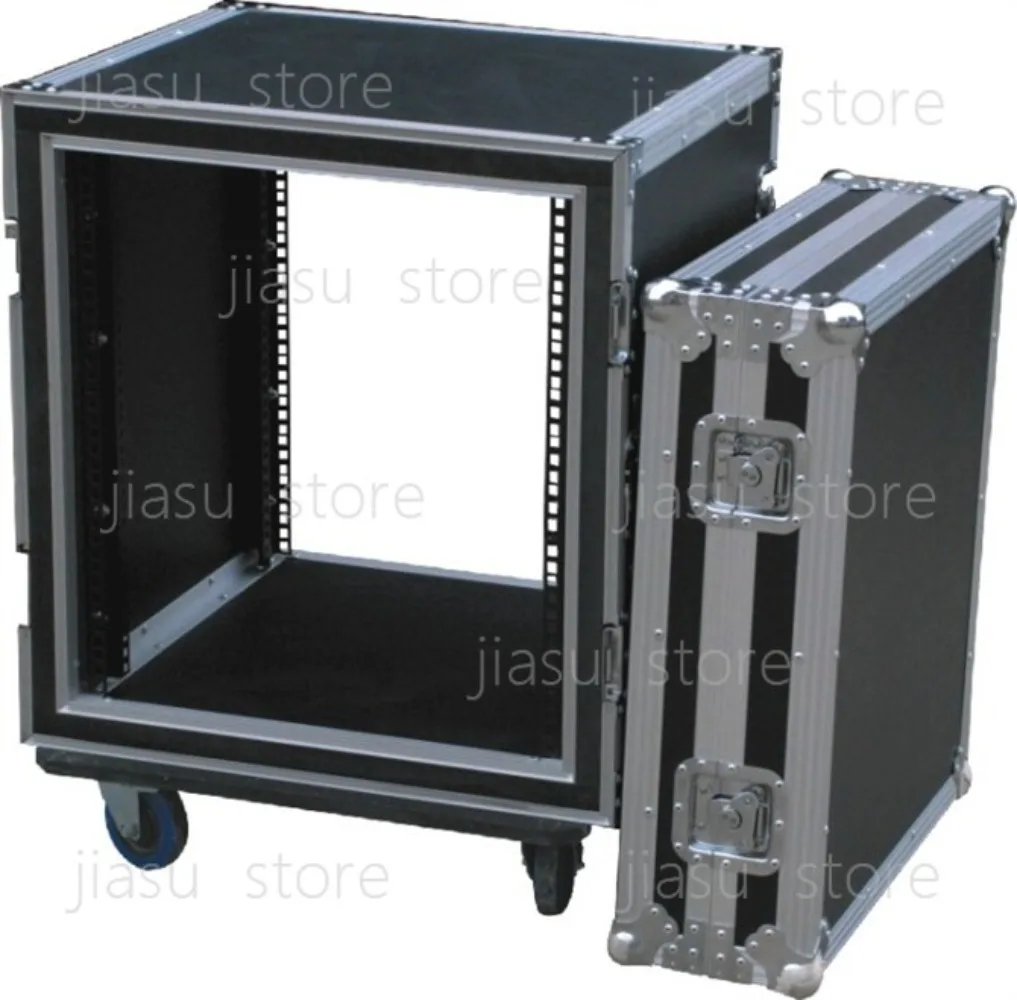 12U/16U Double Door Shockproof Audio Cabinet, Professional Stage Flight Case for Power Amplifier Mixer Equipment Storage