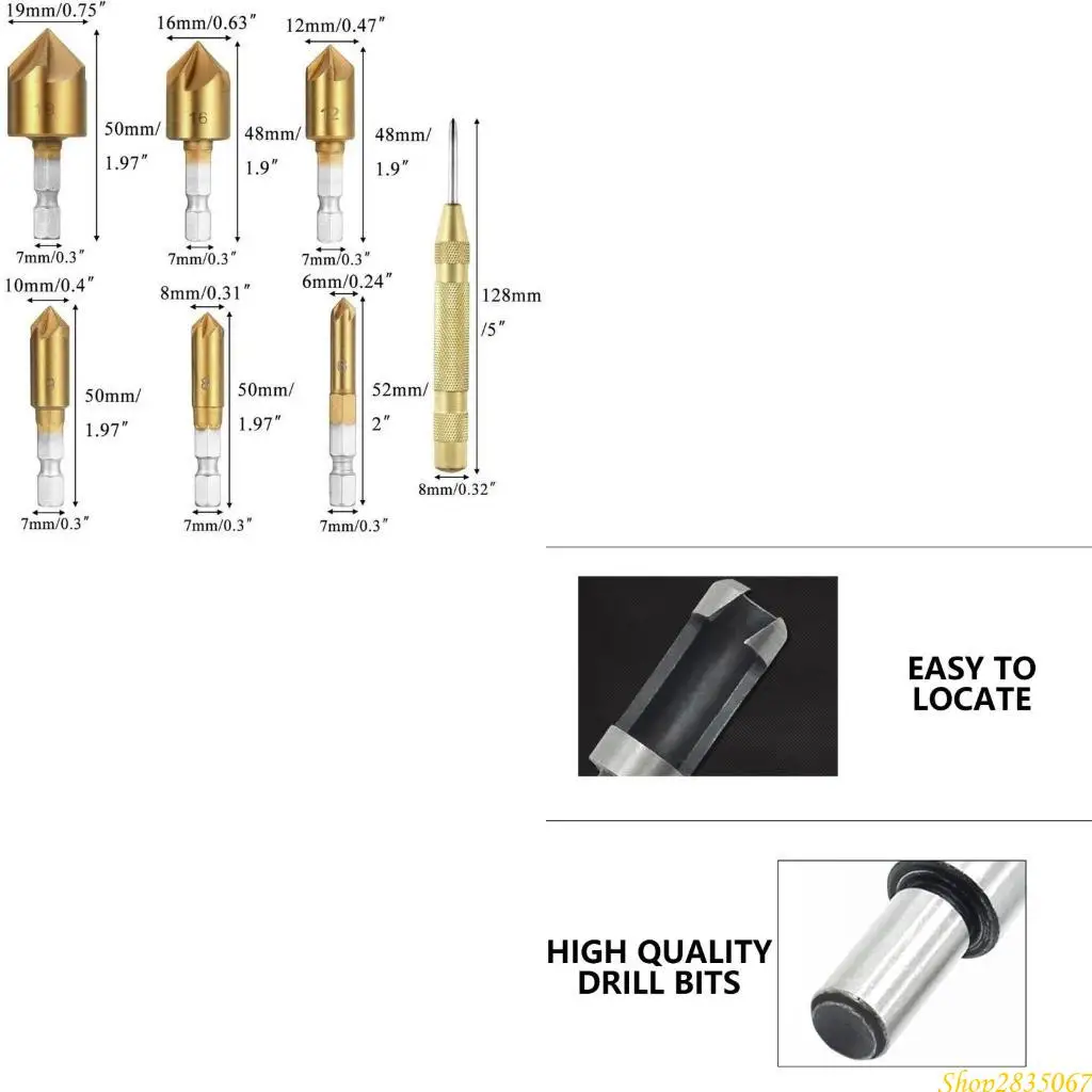 

23Pcs Woodworking Hole Set Countersink Drill Caps Center Chamfer Drilling Tool Cork Drill Set for Woodworking 831F