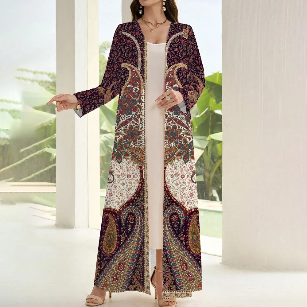 Luxury Printing Muslim Abaya Islamic Ramadan Women Clothing Abaya Flare Sleeve Open Kimono Turkey Abaya Dubai Open-front Abaya