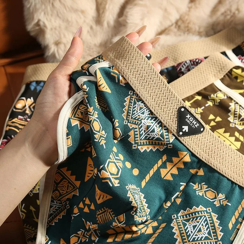 American Retro Men's Cotton Underwear Comfortable Age Reduction Cool Breathable Flat Corner National Trend Personality Boxers