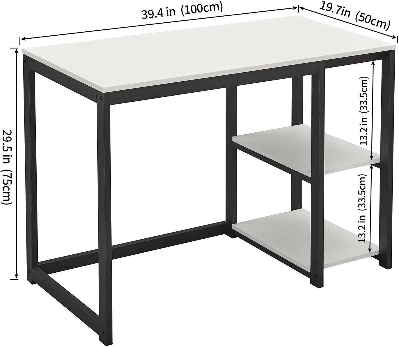 Computerbureau 40 inch met planken met 2 niveaus Stevig thuiskantoor met grote opbergruimte Modern gamingbureau Studie schrijven