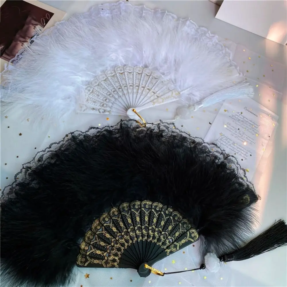 

Chinese Ancient Style Foldable Cheongsam Hand Fan with Plastic Fan Bone 9 Colors Fur Women's Fashion Show Fan