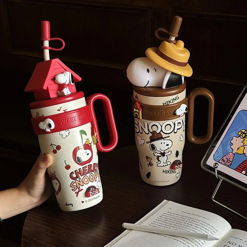 New Cartoon Snoopys 800ml Stainless Steel Insulated Cup Kawaii Anime Accessories Large Capacity Water Cup Holiday Gifts