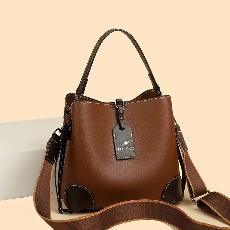 High-Capacity Soft Leather Womens Bucket Bag Fashion Women Shoulder Messenger Bag Wear-resistant Luxury Ladies Handbag Sac