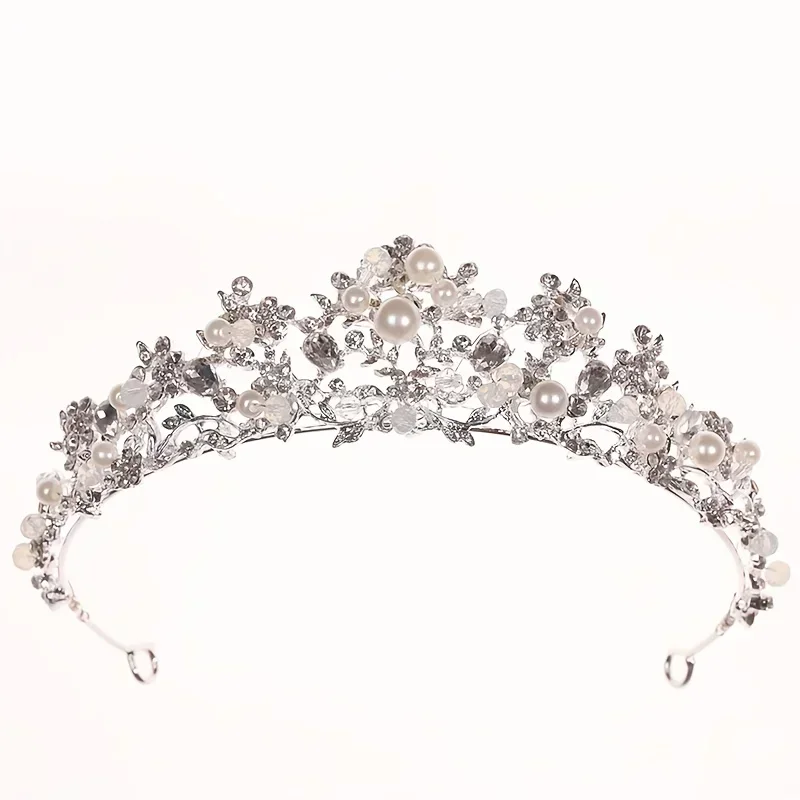 Tiaras y coronas de perlas de cristal de Color plateado, diadema con diamantes de imitación, accesorios para el cabello de novia, joyería para el cabello de boda para mujer