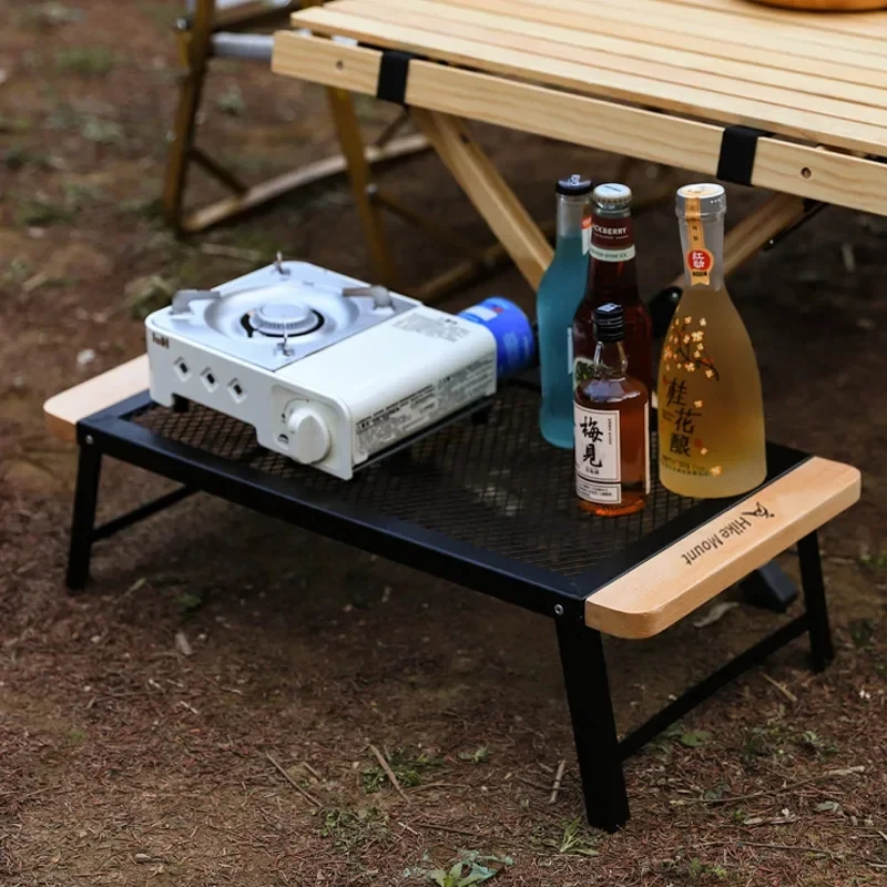 Folding Table Outdoor Camping Ultra Light Table Hiking Solid Wood Iron Mesh Table Picnic Portable Mini Coffee Small Tea Table