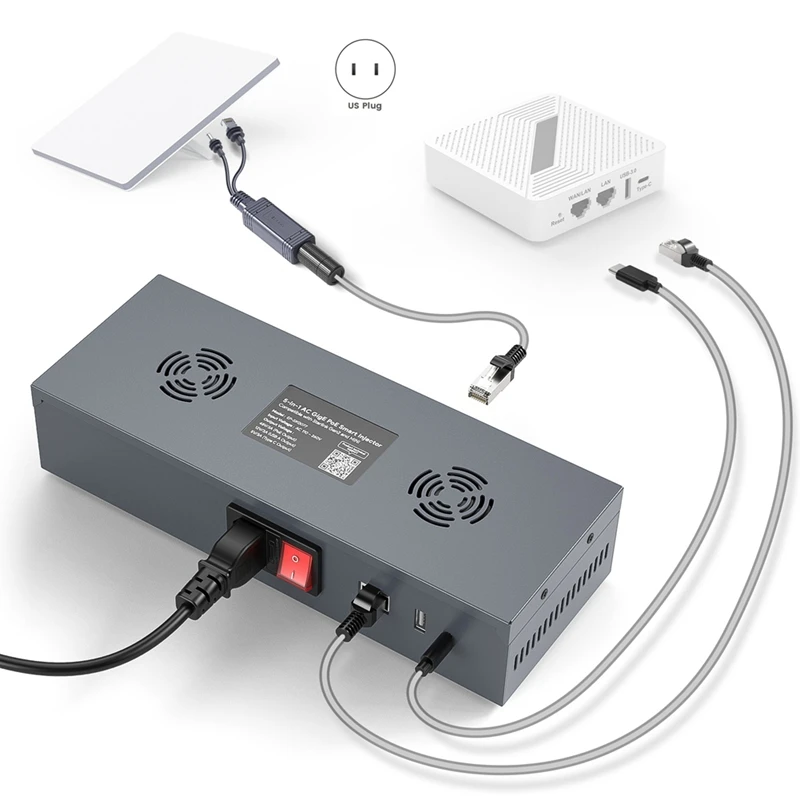 حاقن POE لـ Starlink Mini لـ Starlink Mini POE Injector 5-In-1 AC POE حاقن ذكي لـ Starlink Mini US-PLUG