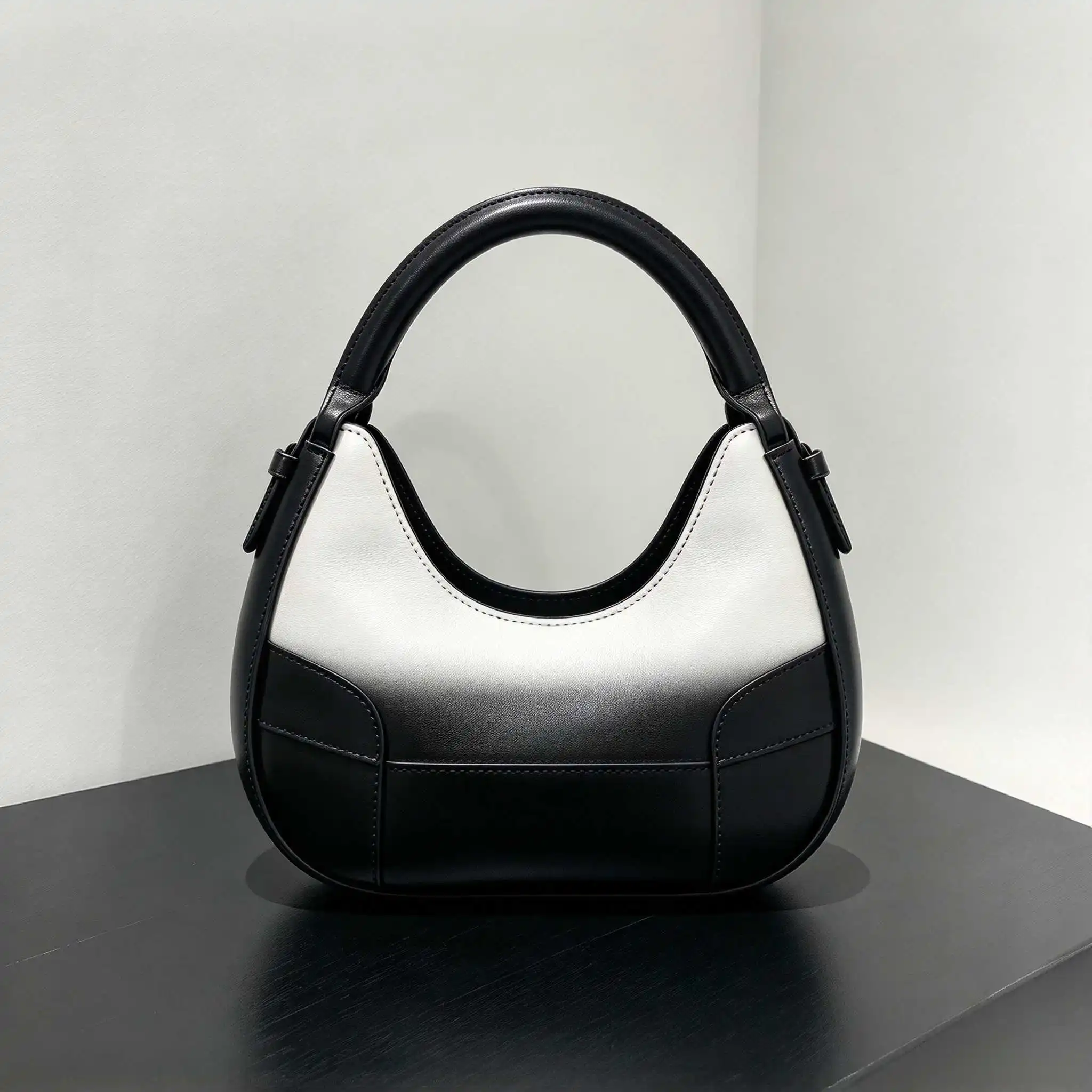 Elegant Luxury Female Handbag 2026 Black White Patchwork Genuine Leather Fashion Style for Women Commuter Work Tote Bag