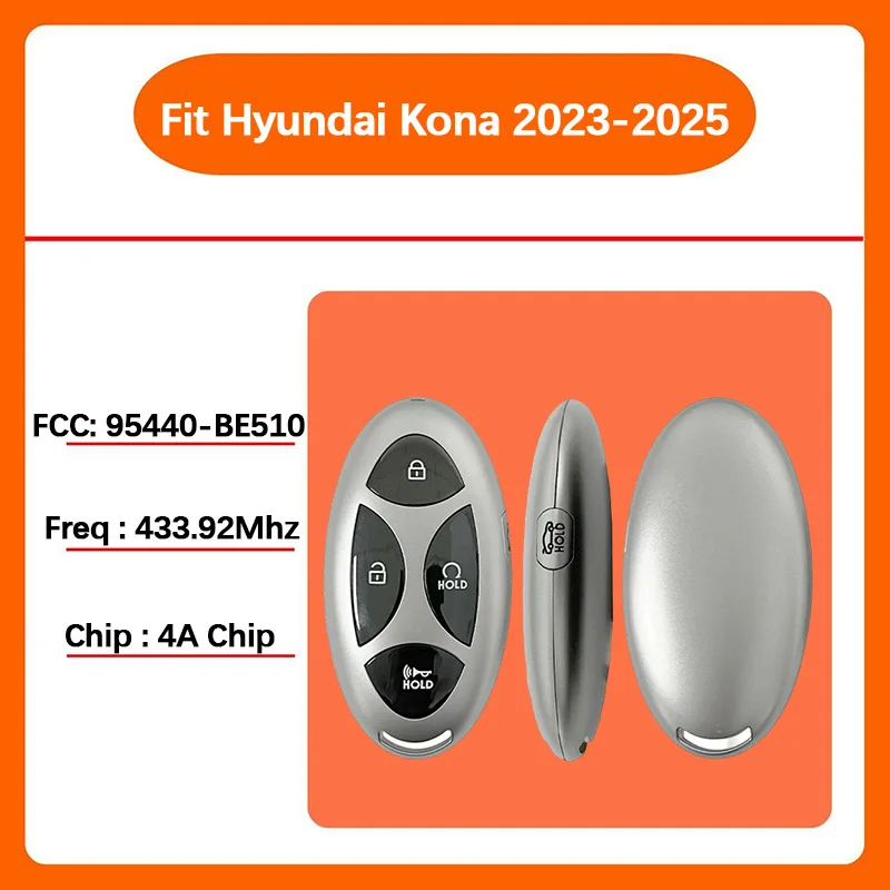 

CN020454 Aftermarket 5 Button Smart Remote Key 433.92Mhz 4A Chip FCC TQ8-FOB-4F61M43 95440-BE510 For Hyundai Kona 2023-2025