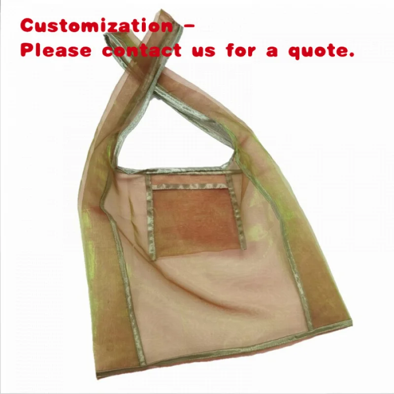 custom.Custom Translucent Mesh Organza Bag Shopping Tote Bags Fashion Grocery Handbag Organza Material Packaging Bag