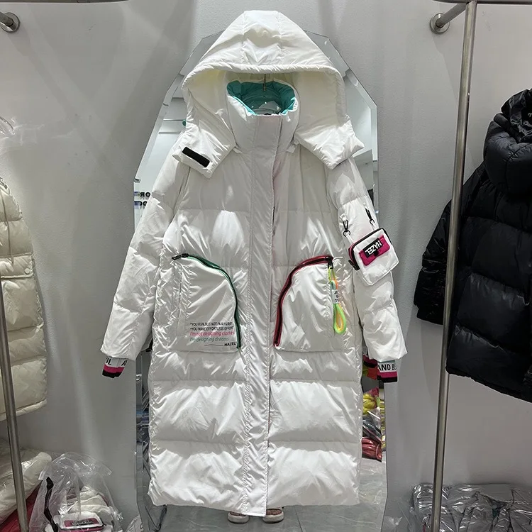 

Winter Clothing Glossy Waterproof Coat Women Long 90% White Duck Down Coat Thick Loose Outerwear Warm Down Jacket Hooded Parkas