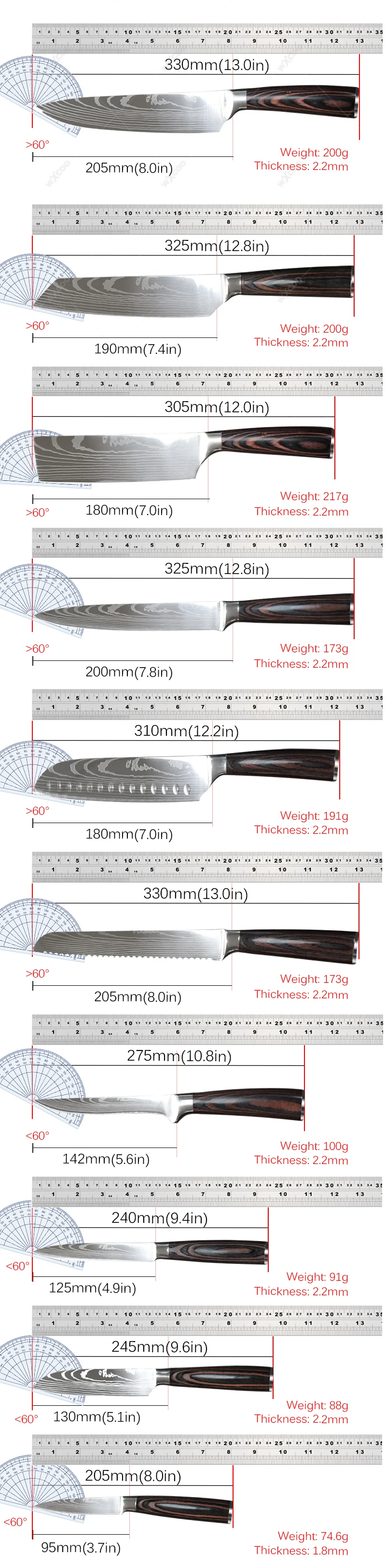 7CR17 High Carbon Stainless Steel Kitchen Knives Chef Knife Santoku Knife Sharp Cleaver Slicing Knife Set Damascus Pattern