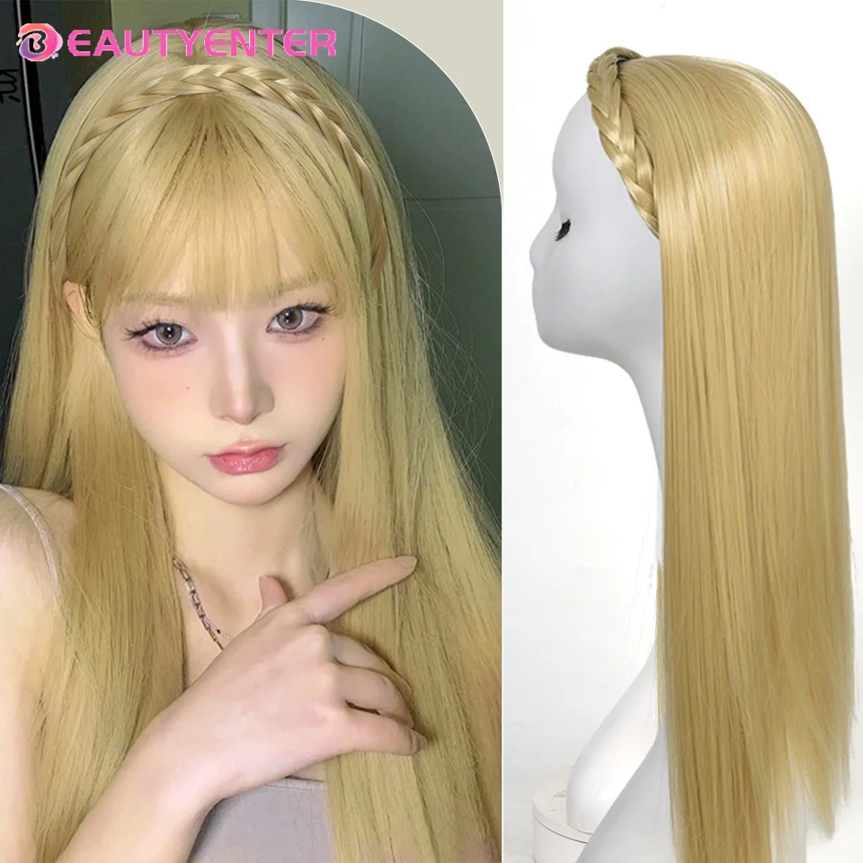 

Synthetic Long Straight Headband Wig Female Ombre Brown Black Blonde Cosplay Natural Heat Resistant Half Hair Wig For Woman