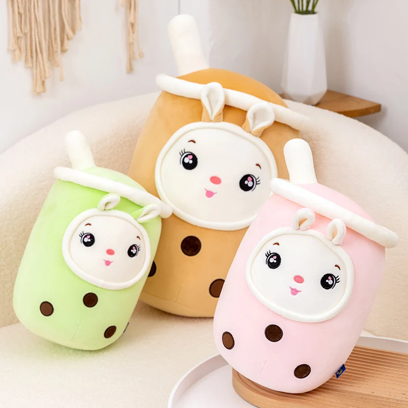 22-25cm New Cuddly Bubble Tea Plushies Squishy Pearls Milk Tea Boba Peluche gelato frutta succo bevanda bottiglia Prop Decor Gift