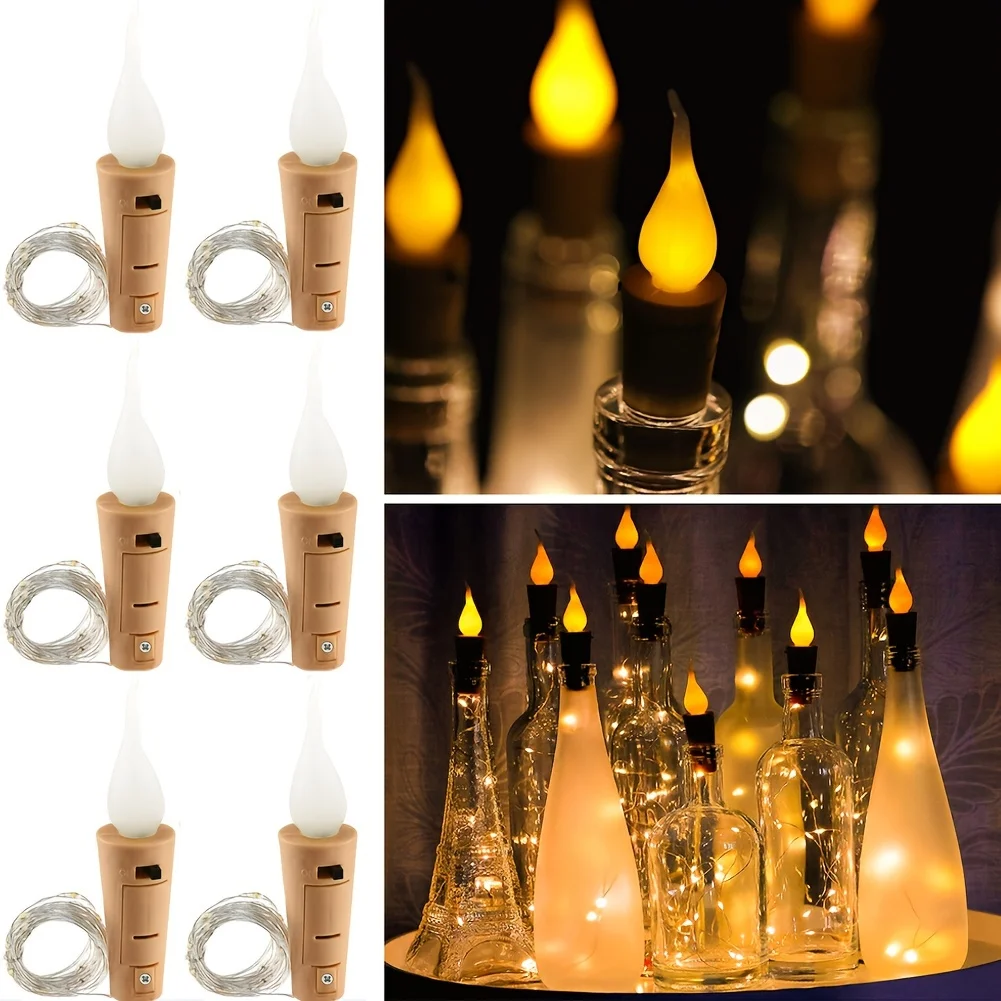 3/6pcs Wine Bottle Cork Lights with Candle Flame, 2M 20 LEDs Battery Operated Copper Wire String Lights Mini Starry Fairy Lights