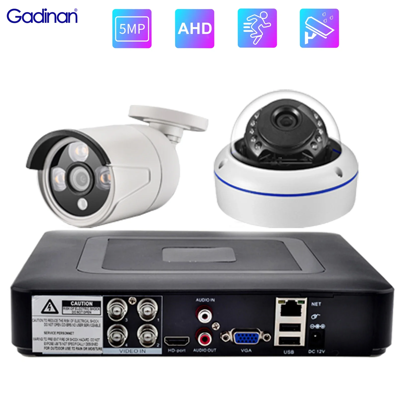 

Gadinan 4CH DVR CCTV 2PCS Security Camera System 5 in 1 Outdoor 5MP AHD Camera 3.6MM Lens Infrared P2P Video Surveillance Set