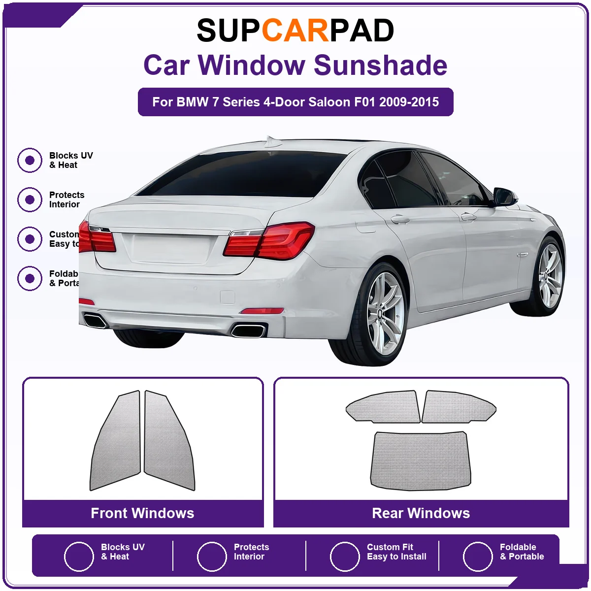 For BMW 7 Series 4-Door Saloon F01 2009-2015 Pre‑Cut Auto Window Sunshade Anti‑UV Car Sun Visor Protector