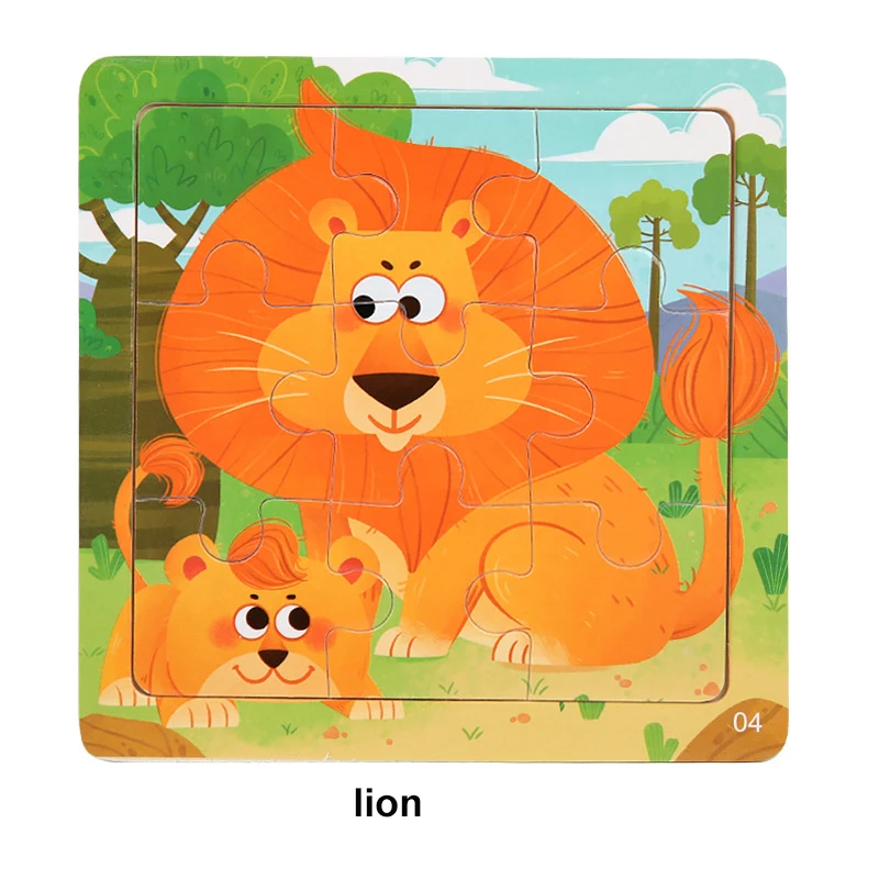 9 pieces wooden children\'s jigsaw puzzle cartoon animal puzzles for 2-6 years old baby early educational toys for kids gift