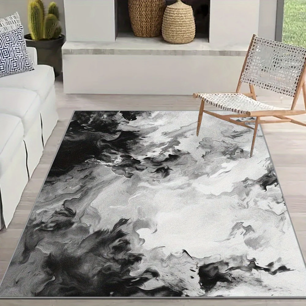 Abstract Black‑White Printed Area Rug, Stunning Decor Floor Mat for Bedroom, Living Room, Balcony, Patio and Café