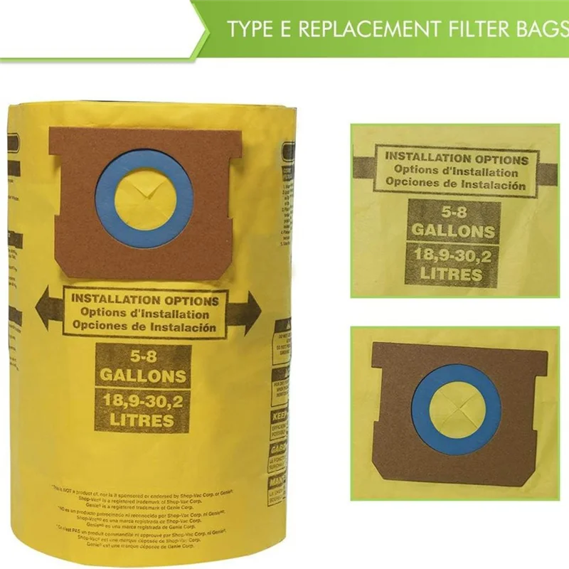 FGGS-لأكياس فلتر المكنسة Shopvac من النوع E للمكانس الكهربائية الجافة سعة 5-8 جالون - 9066100 90661 90671 9067100 مجموعة الغبار